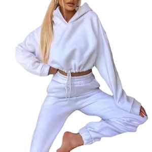 Conjunto de 2 piezas de Sudadera con capucha para mujer de primavera y otoño, Jersey informal liso con cordón, traje, pantalones elásticos, chándal femenino, ropa deportiva - Product Image 1