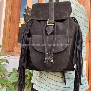 Mochila De ante con flecos hecha a mano, morral escolar Unisex, multiusos, producto al por mayor - Product Image 1