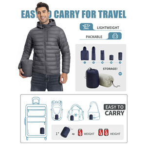 Men's Winter Custom Design Stand Collar Hooded Puffer <b>Jacket</b> with Front Logo Printing Waterproof & Breathable Outerwear - Product Image 5