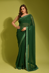 Hermoso trabajo de bordado de lentejuelas en doble carrera con borde de satén con borde de encaje Saree para mujeres de Fabzone - Product Image 4