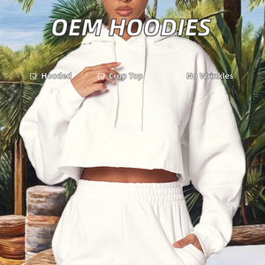 เสื้อฮู้ดผ้าดิบสำหรับผู้หญิงเสื้อครอปสไตล์ฝรั่งเศสเทอร์รี่แบบเรียบสีล้วน - Product Image 5