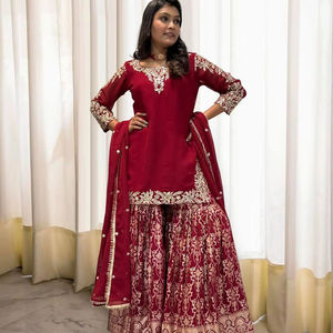 Indian Pakistani fully flair Sharara <b>suit</b> In Georgette fabric with Embroidery And Sequence for traditional <b>wedding</b> occasion - Product Image 1