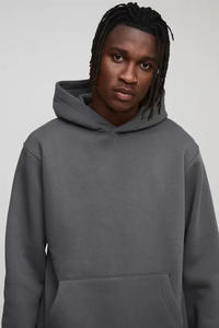 Sweat à capuche gris uni personnalisable pour homme, coupe oversize, hiver, imprimé, brodé, teint uni, respirant, tricoté en polyester/coton - Product Image 3