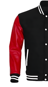 Veste universitaire classique de style urbain avec fermeture à boutons sur le devant, ourlet côtelé, corps en polyester/coton OEM, manches en simili cuir, toile - Product Image 3