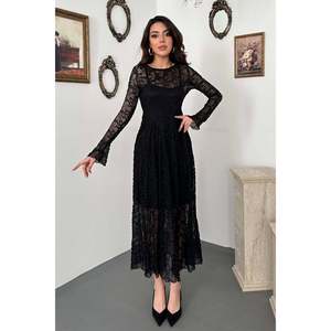Robe en dentelle à manches longues doublée noire pour femme Elisa Fashion - Product Image 2
