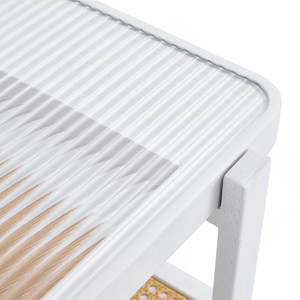 Mesa de centro rectangular minimalista moderna de madera maciza blanca con borde de ratán de imitación de mesa de vidrio de doble capa - Product Image 6
