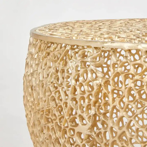 Mesa de centro de base con diseño de malla metálica con acabado dorado para sala de estar, muebles decorativos para el hogar, mesa de centro - Product Image 3