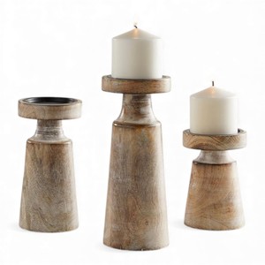 Porte-bougie décoratif en bois avec finition polie lisse et base traditionnelle élégante - Product Image 5