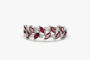 Anillo de Oro Puro de 14K con Rubí Natural Talla Marquesa y Diamantes Talla Redonda, Dos Hileras, para Regalo de Aniversario, Piedra de Nacimiento de Julio - Product Image 6