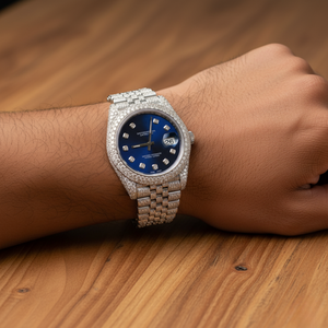 BGJ Mens Full Diamond Iced Out Reloj Números arábigos Diamond Dial Acero inoxidable Pave Baguette Ajuste Reloj de pulsera de lujo - Product Image 6