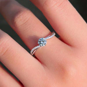 NOVAMART Fine Hallmark Silver Round <b>Cubic</b> <b>Zirconia</b> <b>Wedding</b> <b>Ring</b> Rectangular Geometric Pattern Princess Cut Hip-Hop Style Rhodium - Product Image 1