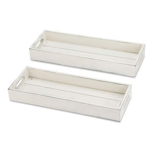 Ensemble rustique de 2 plateaux décoratifs en bois Plateau en bois de manguier écologique avec poignées en métal Service et décor de couleur blanche minable - Product Image 2