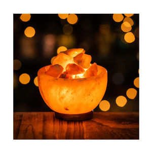 Lámpara de sal del Himalaya con Base de cristal Rosa hecha a mano de alta calidad, cuenco de fuego en forma de cuenco, artesanías naturales, lámpara de sal de roca - Product Image 1