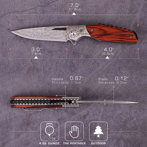 Couteau pliant tactique en acier Damas de qualité industrielle, fabriqué sur mesure, avec gaine en cuir et verrouillage arrière - Garantie de 3 ans - Product Image 6