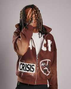 เสื้อมีฮู้ดสำหรับผู้ชายเสื้อฮู้ดเข้ารูปแบบรูดซิป420 GSM Boxy มีฮู้ดโอเวอร์ไซส์ผ้าซีดจางมีฮู้ดปักลายล้างกรด - Product Image 4