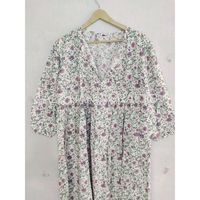 Vestidos Casuales de Algodón Tejido Ecológico Indio con Cintura Natural para Mujer, Tallas Grandes, Estampado Floral, Largo hasta la Rodilla, Vestido de Verano