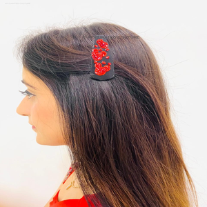 Épingles à cheveux brodées complètes de couleur artisanale élégante indienne à la mode avec du tissu de broderie perlée complexe - Product Image 2