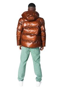 Veste d'hiver pour hommes en gros doudoune brillante rembourrée et chaude teinte marron vestes avec col montant et capuche expédiable - Product Image 3