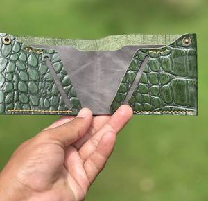 Handmade Cow Hide Leather Short <b>Wallet</b> for <b>Ladies</b> Fashion Style Crocodile Texture Pattern Open Closure Anti-Theft Feature Anwar - Product Image 3