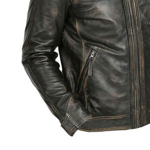 Chaqueta de cuero Cafe Racer ajustada para hombre, cuello levantado de tela de lona de alta calidad, disponible en varios colores, precio al por mayor - Product Image 5