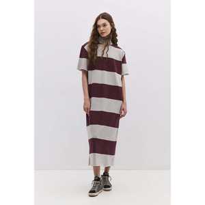 Vestido Midi a Rayas con Cuello Cerrado y Abertura - Product Image 1