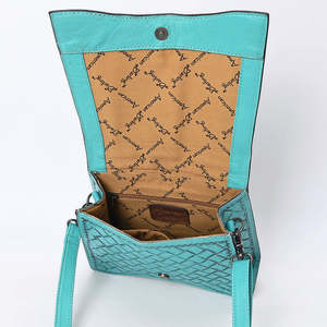 Bolso de Hombro Cruzado de Verano con Asa Superior, Estilo Bohemio Occidental, Hecho a Mano, de Cuero Repujado, con Diseño Floral Vintage y Turquesa - Product Image 5