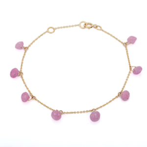 Hamdcrafted 18K Solid Yellow Gold Gemstone <b>Bracelet</b> <b>Cute</b> Minimalist Natural Drop Pink Sapphire for Wedding Party Gift Charms - Product Image 1