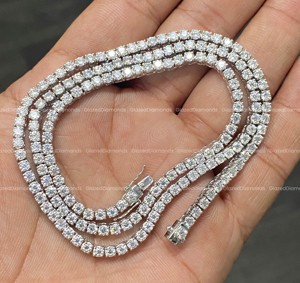 New Ravishing Round Brilliant <b>Moissanite</b> VVs Diamonds Fully Iced Out Customized Tennis Link <b>Chain</b> 10K White Gold For Unisex - Product Image 1