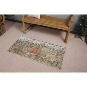 Tapis turc 2,1 x 4,1 pieds, petit tapis vintage, tapis floral marron et bleu - Product Image 2