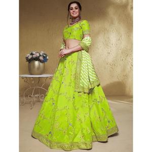 Pretty Neon Bordado Seda Recepción Wear Lehenga Choli-XS Tamaño - Product Image 5