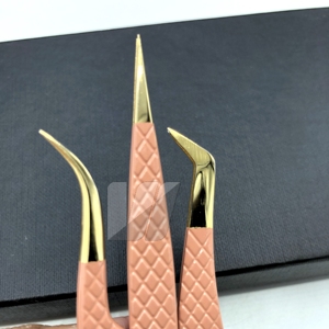 Pince à épiler d'extension de cils à pointe en fibre d'or pêche avec logo personnalisé Diamond Grip Marque privée en acier inoxydable japonais durable - Product Image 6