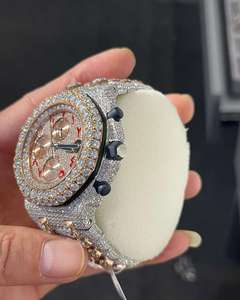 Montre pour homme en moissanite VVS bicolore, diamant brillant, collection hip-hop, mouvement mécanique ETA, acier inoxydable, verre, silicone - Product Image 2