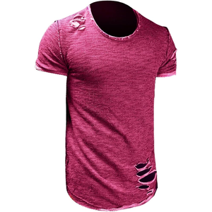 Qualité supérieure Hommes Déchiré Trou T-shirts Faible Taux Hommes Déchiré Trou T-shirts Nouveau Modèle Hommes Déchiré Trou T-shirts - Product Image 3