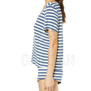 Best Quality <b>Women's</b> Summer Twin <b>Sets</b> Customizable 100% Cotton <b>T</b>-<b>Shirt</b> Unique Solid Pattern Knee Length Canvas Unique Hole - Product Image 4