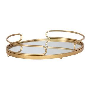 Bandeja redonda contemporánea de metal y espejo con borde ancho y base elegante adecuada para espacios pequeños y paquetes de regalo - Product Image 5