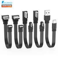 Kabel Data USB-A ke Type-C 30cm dengan Konektor Bengkok Kiri/Kanan, Transmisi 2.0, Kabel Silikon Fleksibel Pipih untuk Catu Daya Dari SDL