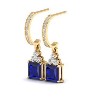 Pendientes de Oro Sólido de 14K de Alta Calidad REYES con Certificado GRA, Joyería de Moissanita, Corte Princesa, Gema de Zafiro Azul de 3 Quilates - Product Image 3