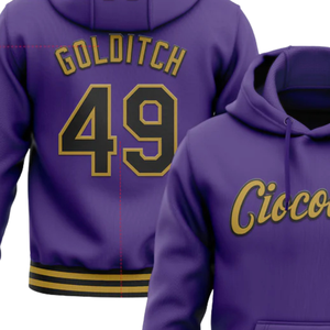 Custom <b>Purple</b> Gold Sublimation Hoodie Pullover Sweatshirt Personalized Sportswear Custom Logo Teamwear Design OEM Factory Unisex - Product Image 4