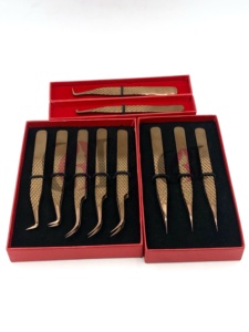 Pince à épiler droite pour extensions de cils, en acier inoxydable, de haute qualité, à 90 degrés, avec poignée diamantée incurvée, finition or rose, instrument de beauté - Product Image 5