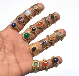 Vintage Style <b>Gold</b> Plated <b>Dainty</b> Stacking <b>Rings</b>, Assorted, Chic Style With Natural Gemstone, Multi Color Gem Wholesale <b>Rings</b> - Product Image 2