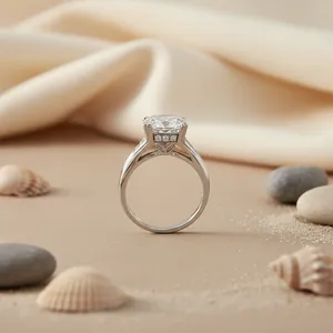 Women's 925 <b>Silver</b> Round Brilliant Cut Zircon Engagement <b>Ring</b> with Prong Setting Classic Style - Product Image 2