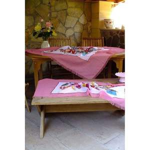 Juego de Manteles de Lino y Algodón de Lujo Hechos a Mano, Color Rosa y Blanco con Estampado Floral, 4 Piezas, Camino de Mesa y Fundas de Cojín para Uso Doméstico - Product Image 6