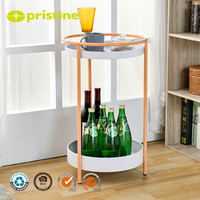 Table basse moderne à 2 niveaux rotative avec structure en métal et étagères en plastique pour le mobilier de salon