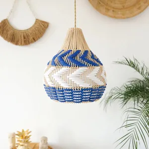 Tự nhiên đầy màu sắc tre Trần handmade ánh sáng phụ kiện mây Đèn Chùm Mặt dây chuyền treo Chụp đèn cổ điển cổ điển