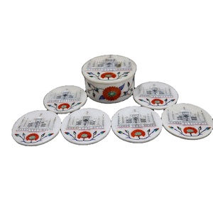 Marble Inlay Round <b>Coaster</b> <b>Set</b> <b>with</b> <b>Holder</b> Personalized Marble Drink <b>Coaster</b> Marble Pattern & Floral Inlay Wholesale - Product Image 1