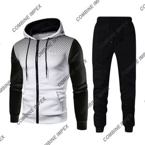 男士修身运动服套装2件套运动服慢跑裤和拉链夹克休闲健身装健身跑步训练 - Product Image 2