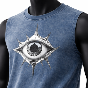 Camiseta sin mangas personalizada para hombre con estampado gráfico de ojo gótico vintage, estilo streetwear, con lavado ácido, tipo muscle fit, oversize, de algodón para verano - Product Image 6