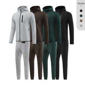 Outdoor Sportswear Tracksuit Men 2 Piece Gym Clothes Set Blank Mens Tracksuit Wholesale Hooded Jacket Sweatpants - Product Image 4
