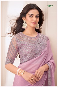 Saree en satin de soie de haute qualité avec chemisier fantaisie de style traditionnel indien pakistanais pour les fêtes de mariage pour les femmes - Product Image 2
