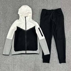 Nouveau 2024 Logo personnalisé privé lourd 100% coton à manches longues Street Sweat Suit à capuche Zip deux pièces doux Jogger ensembles hommes - Product Image 3